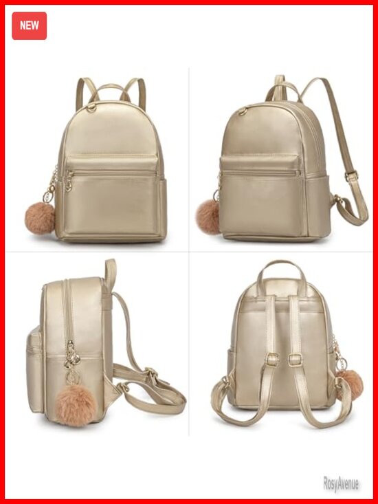 10 Inch Mini PU Leather Backpack with D-Ring & Removable Fluffy Charm for Women main image 4